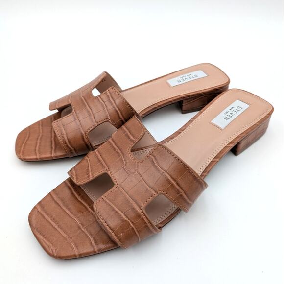 Steven New York Harlien Croc Embossed Slide Sandals Womens Brown Size US11M EU42 - Picture 1 of 10